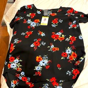 NWT black floral print dress top.